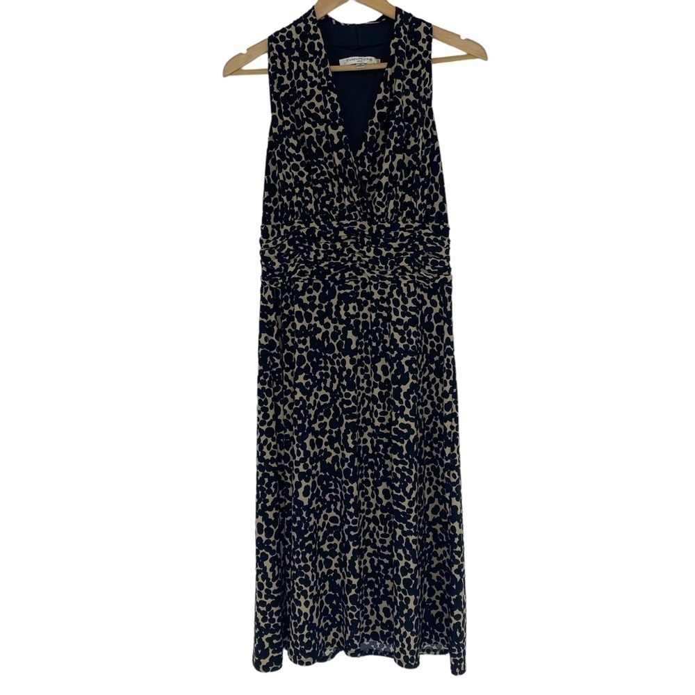 NWT Evan Picone black & camel irregular polka dot sleeveless midi dress sz 12